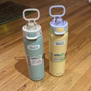 Ello Flip & Fill Pop Top Water Bottle - Blue and Cream